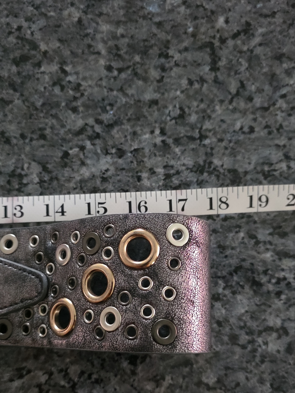 Wide Metallic Gunmetal Eyelet Waist Belt 36.5" - Picture 4 of 7